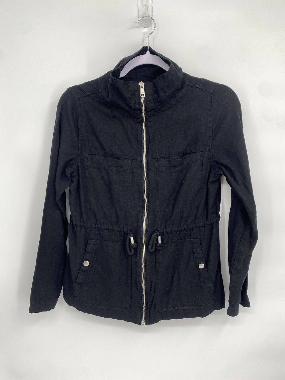 Old Navy Linen Blend Field Jacket Black Jack Women XS